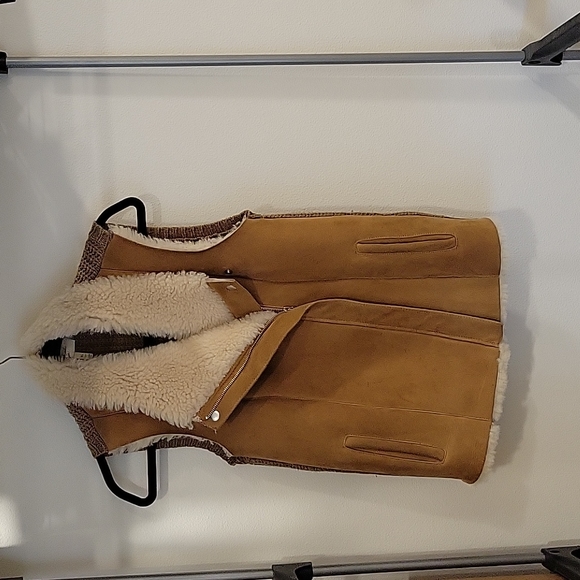 Joie Jackets & Blazers - JOIE Brinley Lamb Fur Suede Vest in Natural